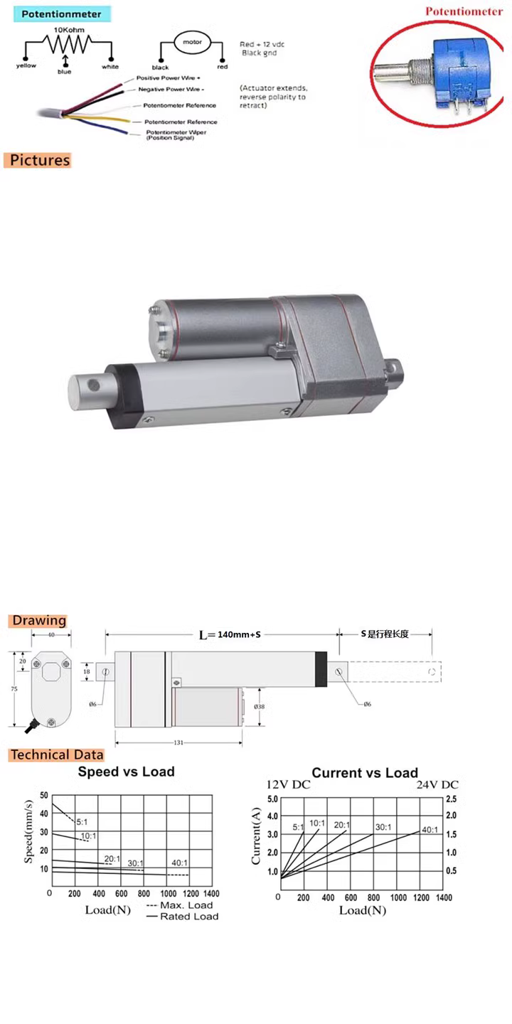 Linear Actuator with Potentiometer