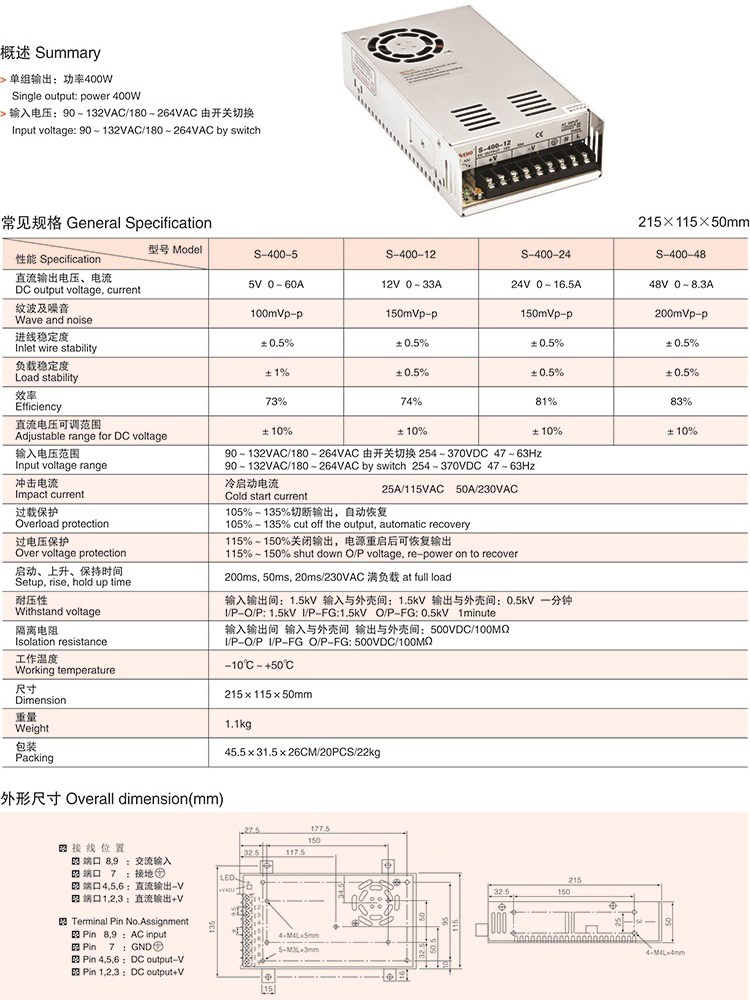 48V 400W power supply