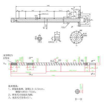 D30, D35 LD ratio 28 screw, barrel with mixing and shearing sections