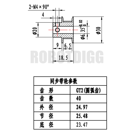 6.35mm bore 2gt pulley